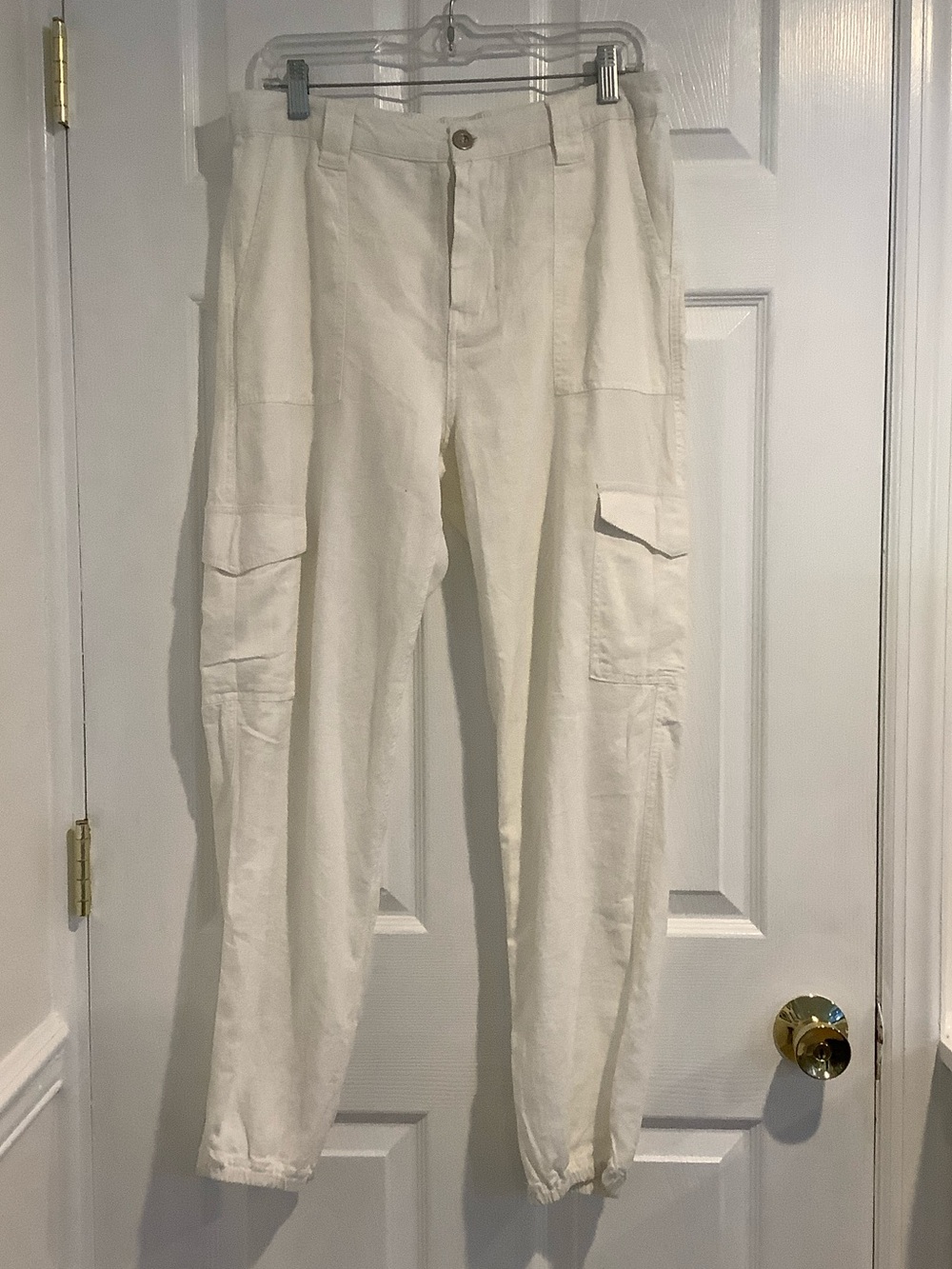 NWT LOVE TREE White Linen Blend Baggy Coastal Grandma Beach Joggers Cargo Pants